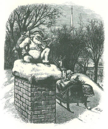 Santa on Chimney, 1874, by Thomas Nast